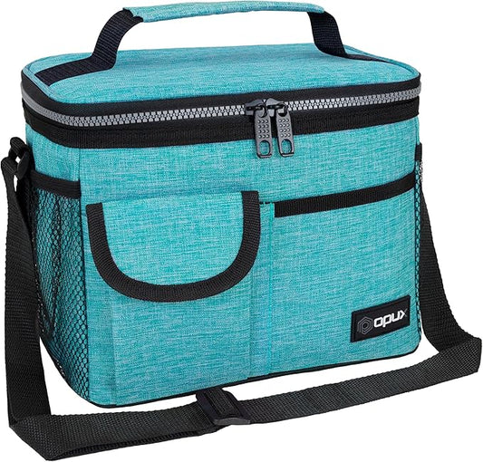 opux Insulated Lunch Bag for Men Women, Leakproof Sea Blue Lunch Box for Work, Portable Soft Lunch Cooler Bag with Shoulder Strap, Adult Lunchbox Lunch Pail for Kid Boy Girl School, 14 Can/8L