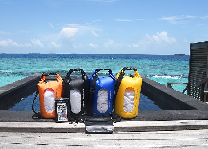 Waterproof Dry Bags Set Of 3 Dry Bag With 2 Zip Lock Seals & Detachable Shoulder Strap, Waist Pouch & Phone Case - Can Be Submerged Into Water - For Swimming (Black(Window), 5L)