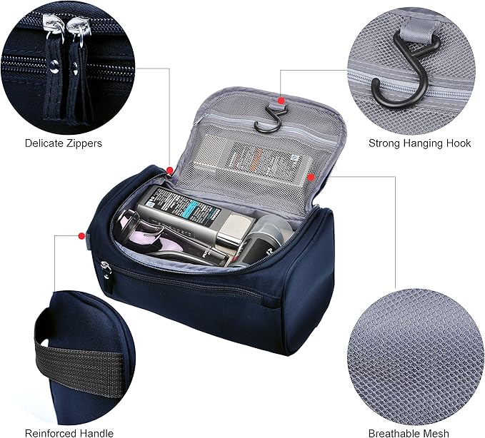 Vercord Mens Toiletry Bag Wash Travel Small Shaving Dop Kit Shower Bathroom Ditty Hygiene Bag Navy Blue