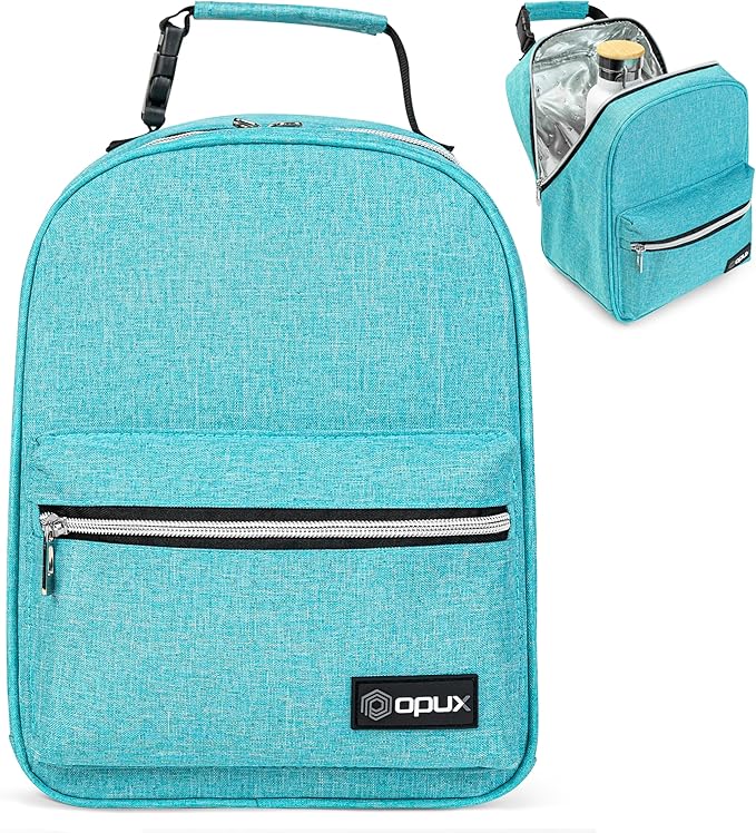 opux Lunch Box for Girls Boys Kids, Insulated Leakproof Lunch Bag, Reusable Teen Lunch Boxes for School, Medium Large lunchbox for Women Men Adult for Work with Front Back Pocket (Teal Blue)