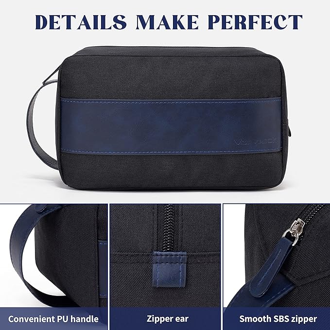 Vorspack Toiletry Bag for Men - Large Dopp Kit for Travel Water Resistant Travel Bag for Toiletries Accessories Lightweight Toiletries Bag - Black&Blue
