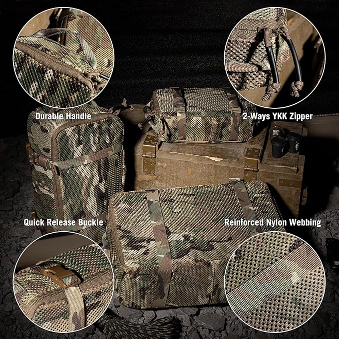 PETAC GEAR 3 PCS Tactical Modular Packing Cubes, Large Capacity Mesh Storage Bag,Outdoor Travel Organize Storage Pouches Bags.