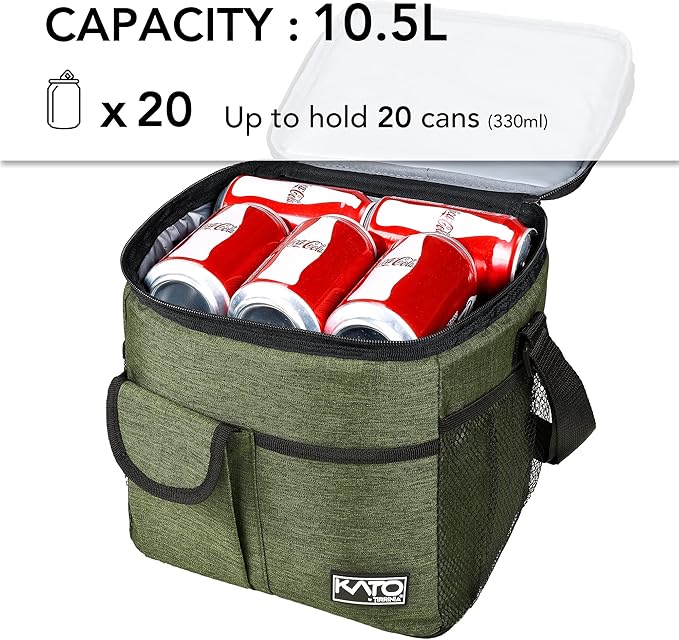 Large Insulated Lunch Bag for Women Men, 10L Leakproof Thermal Reusable Lunch Box for Adult, Tall Meal Prep Lunch Cooler Tote with 4 Pockets for Office Work by Tirrinia, Green