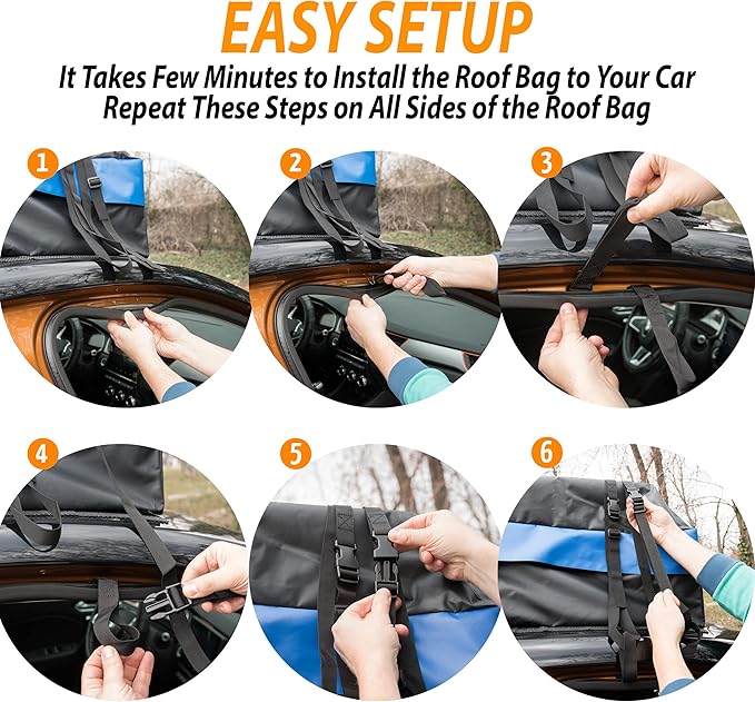 Zone Tech 21 Cubic Feet Car Rooftop Cargo Bag Carrier Soft Shell Waterproof Protective Tear and Dust Resistant Includes 6 Hooks, Anti Slip Mat, Bonus Safety Luggage Lock