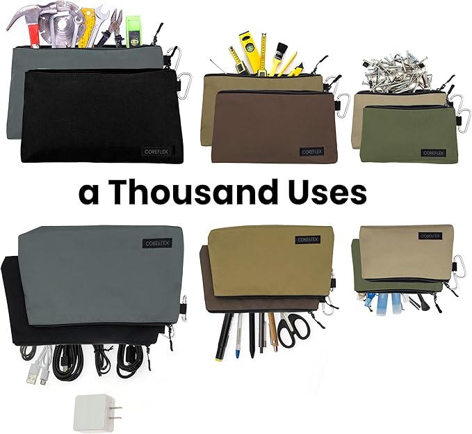 COREFLEX Premium Tool Pouch Zipper Bag, Small Tool Bag, Multipurpose Storage pouch, Heavy duty Flat Bottom Tool bag with YKK Zipper (6 pack Combo mixed size)