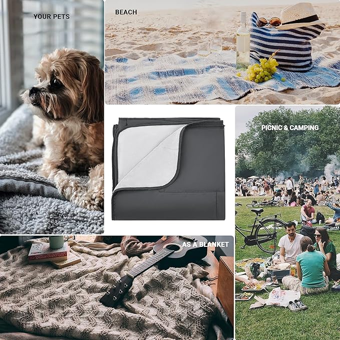KingCamp Outdoor Picnic Blanket Waterproof Beach Mat for Camping on Grass Foldable Sandproof Beach Blanket Park Hiking Stadium Festivals Dogs 82” x 58”