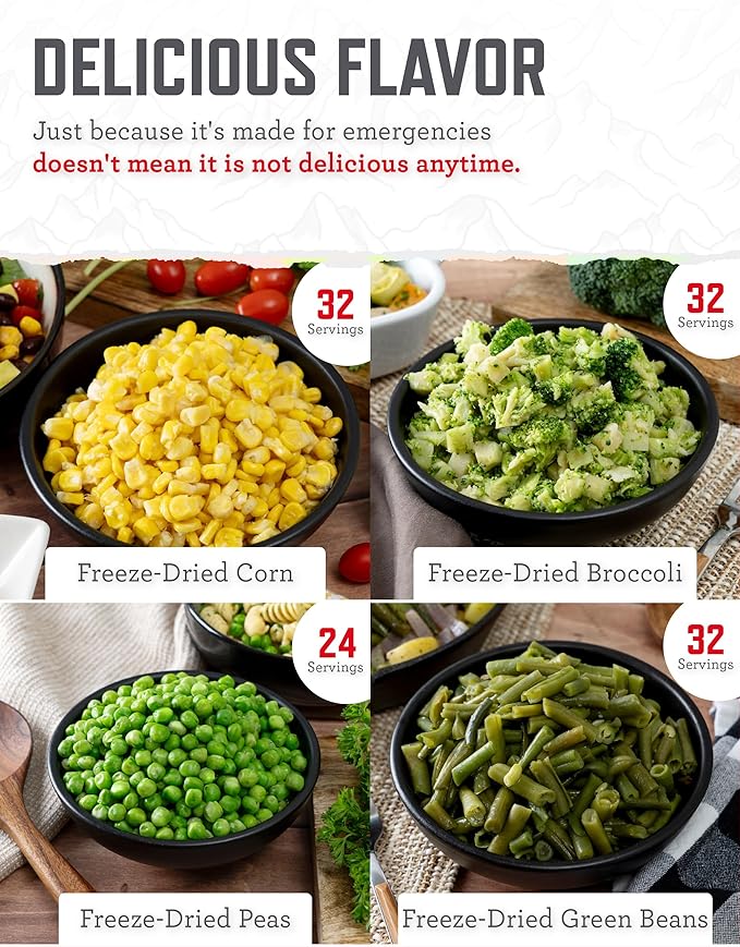 ReadyWise Emergency Food Supply - 120 Servings Freeze Dried Vegetables Bucket, Dehydrated Meals, Survival Food Kit for Backpacking, Camping Essentials & Prepping Supplies, up to 25 Year Shelf Life