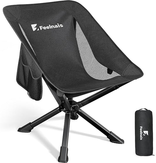 Portable Folding Camping Chair for Adults, Lightweight Backpacking Chairs with Side Pocket & Cooling Mesh Back, Compact Chairs - Supports 260 Lbs, Outdoor Chair for Camping, Beach, Sports