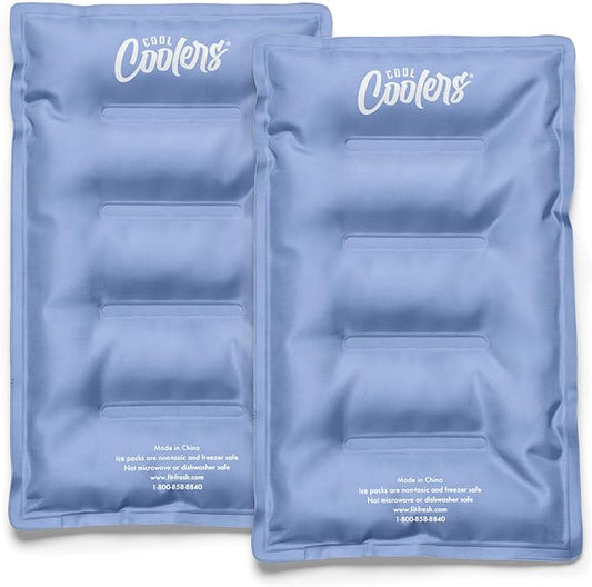 Cool Coolers by Fit & Fresh 2 Pack Soft Ice Packs for Cooler, Flexible Stretch Nylon, Lunch Box, Large Reusable Freezer Packs, Cornflower Blue