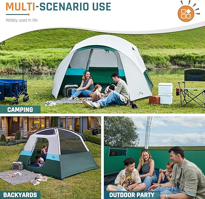 Tents for Camping 6/10 Person Camping Tent with Screen Porch, Weatherproof Large Cabin Tent with Rainfly and Carry Bag, Family Tent for Outdoor Camping and Backyard