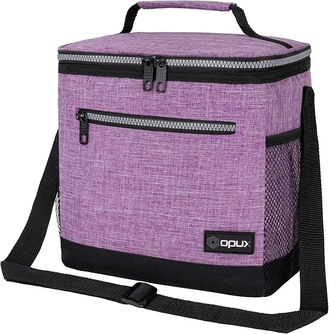 opux Extra Large Insulated Lunch Box Men Women, Lunch Bag for Work, Leakproof Soft Cooler Tote Adult, Lunch Pail, Picnic Beach Collapsible Food Bag with Shoulder Strap, Purple