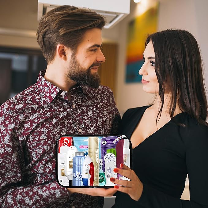 Womens Travel Toiletry Kit, 13 Travel-Size Hygiene Essentials for Bath, Shaving, Personal Care in TSA-Compliant Transparent Bag, Mini Toiletries Kit for Business, Charity, Gift for Her