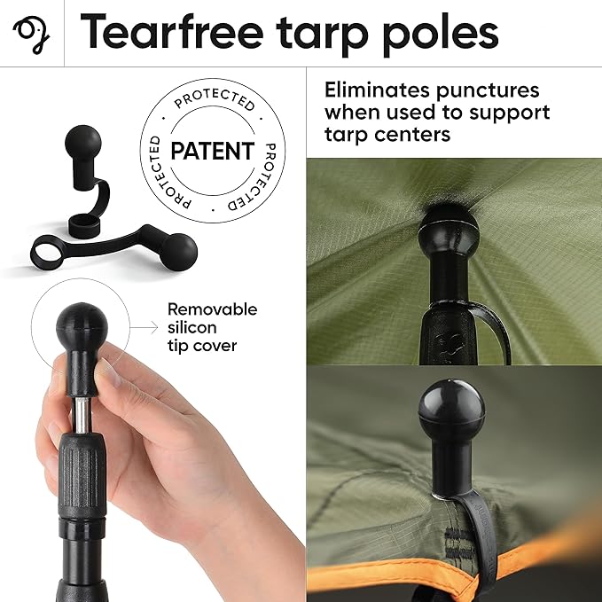 Green Elephant Camping Tarp Poles - Adjustable Aluminum Telescoping Tent Poles for Tarps, Canopy & Awning - Heavy Duty Collapsible Pole Set of 2 - Extends 8ft, Shrinks to 2ft - Caravan & Beach Shade