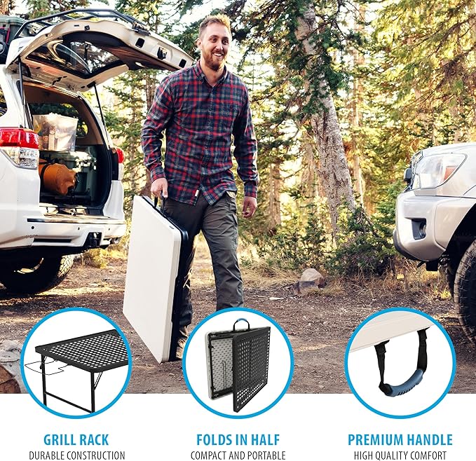 Lifetime Folding Tailgate Table with Grill Rack, Portable Outdoor Camping Station, 5-Foot