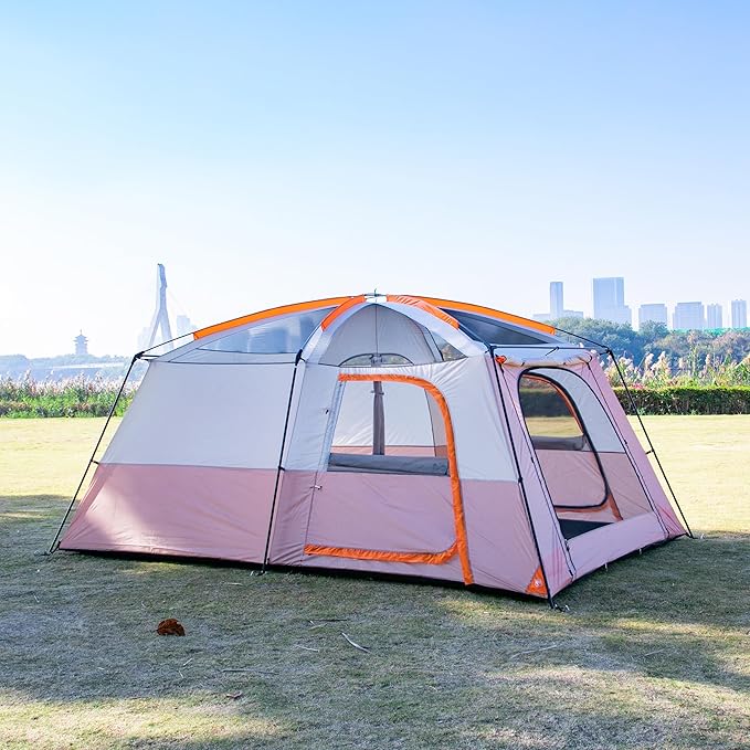KTT Extra Large Tent 10-12-14 Person(Style-B),Family Cabin Tents,2 Rooms,3 Doors and 3 Windows with Mesh,Straight Wall,Waterproof,Double Layer,Big Tent for Outdoor,Picnic,Camping,Family Gathering