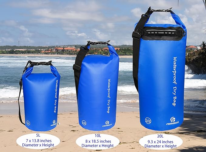Waterproof Dry Bags Set of 3 Dry Bag with 2 Zip Lock Seals & Detachable Shoulder Strap, Waist Pouch & Phone Case - Can Be Submerged Into Water (Navy Blue, 20L)