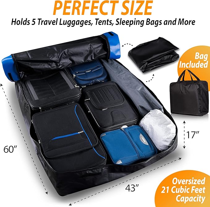 Zone Tech 21 Cubic Feet Car Rooftop Cargo Bag Carrier Soft Shell Waterproof Protective Tear and Dust Resistant Includes 6 Hooks, Anti Slip Mat, Bonus Safety Luggage Lock