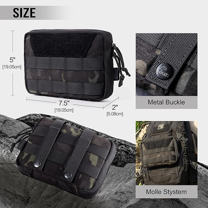 OneTigris MOLLE Pouch, Tactical Admin Pouch Belt EDC Tool Organizer Zippered Utility Waist Pack 7.5"x5"x2"