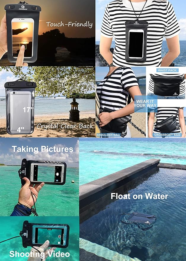 Waterproof Dry Bags Set Of 3 Dry Bag With 2 Zip Lock Seals & Detachable Shoulder Strap, Waist Pouch & Phone Case - Can Be Submerged Into Water - For Swimming (Black, 10L)