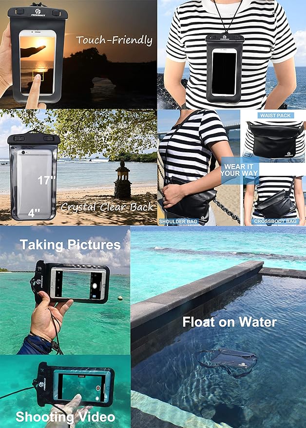 Waterproof Dry Bags Set of 3 Dry Bag with 2 Zip Lock Seals & Detachable Shoulder Strap, Waist Pouch & Phone Case - Can Be Submerged Into Water - for Swimming (Orange(Window), 20L)