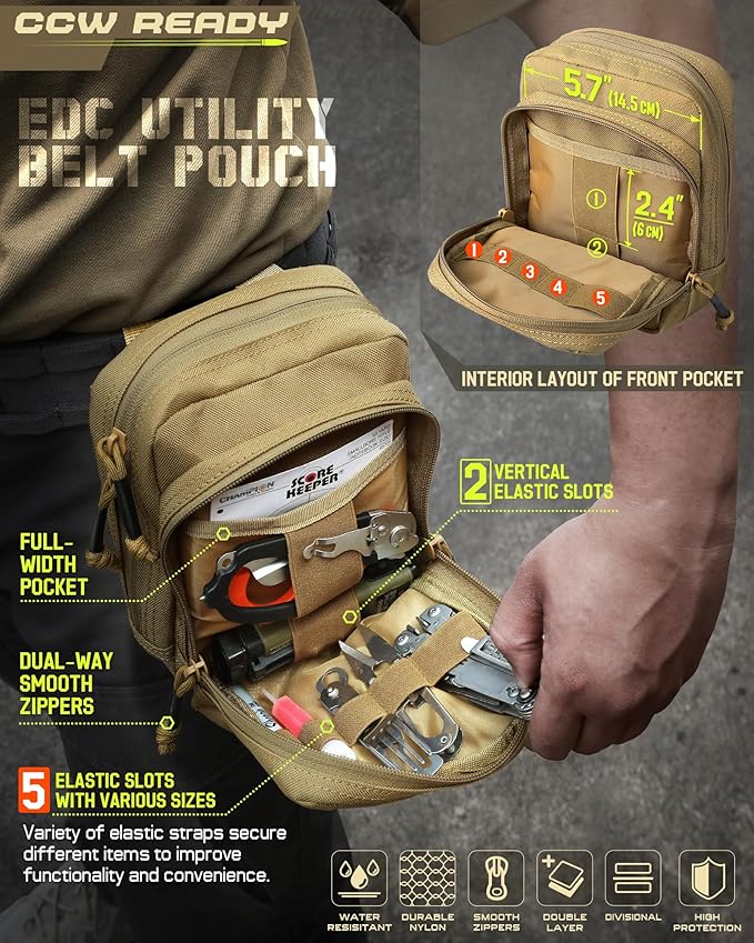 WYNEX Molle Admin Pistol Pouch for Concealed Carry, Tactical EDC Belt Pouch Gun Bag Utility Tool EMT Organizer Pouch Medical CCW with Universal Pistol/Elastic Holster