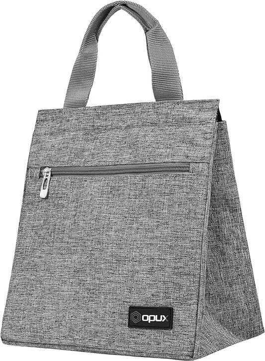 opux Lunch Bag for Women, Insulated Lunch Box Tote for Girls Kids Adult School Work, Reusable Womens Lunch Tote for Office Travel, Cute Small Lunch Tote, Fits 12 Cans - Heather Gray