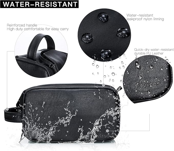 Elviros Travel Toiletry Bag for Men, Shaving Dopp Kit Water-resistant Bathroom Small Toiletries Organizer PU Leather Cosmetic Bags