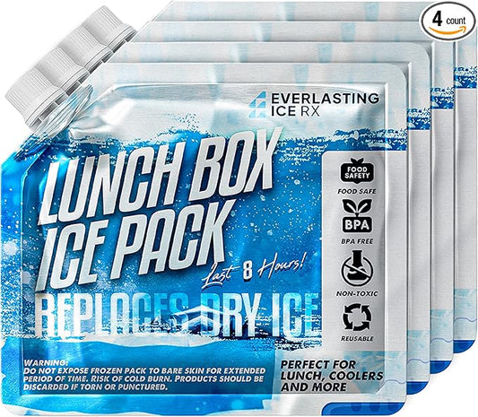 Everlasting Ice RX Reusable Ice Packs for Cooler (4 Pack) Up to 48 Hours Freezer Packs for Coolers and Lunch Boxes | 10 x 10 in | Cooler Ice Packs for Camping, Fishing, Beach, Road Trips