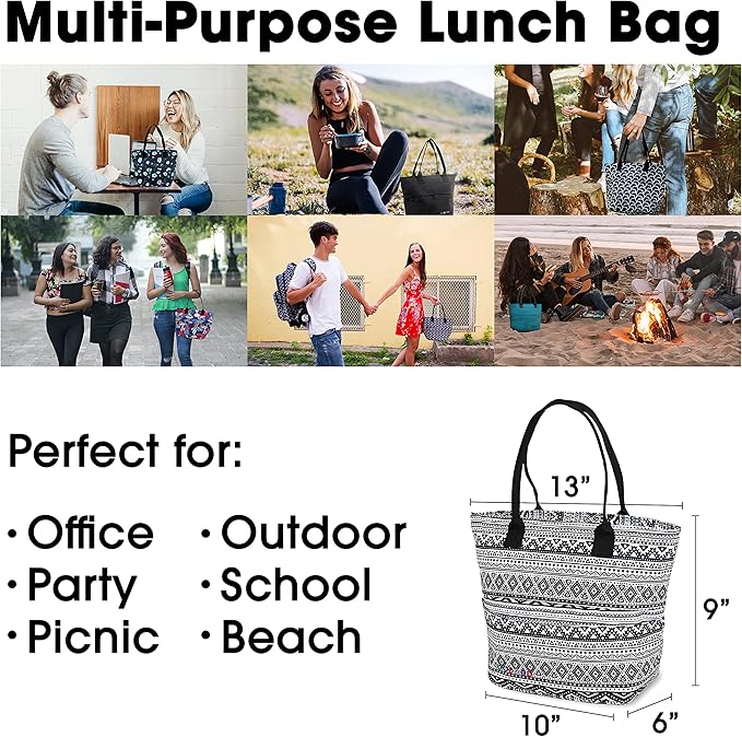 J World Lola Lunch Tote Bag. Cute Insulated Lunch-Box for Women & Teen Girls, Tribal