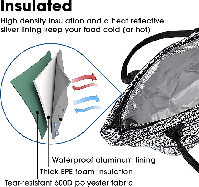 J World Lola Lunch Tote Bag. Cute Insulated Lunch-Box for Women & Teen Girls, Tribal