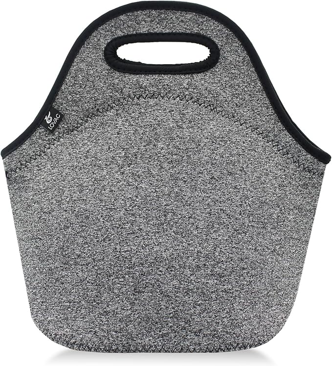 LOVAC Insulated Neoprene Lunch Bag for Men,Reusable Lunch Tote,Durable and Waterproof Lunch Bags,Soft and Lightweight (Black-Grey)