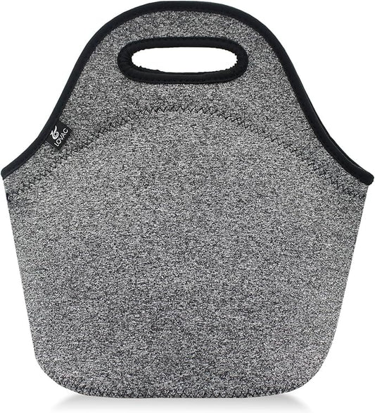 LOVAC Insulated Neoprene Lunch Bag for Men,Reusable Lunch Tote,Durable and Waterproof Lunch Bags,Soft and Lightweight (Black-Grey)
