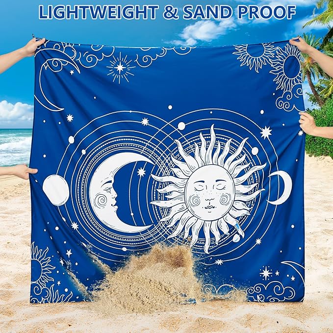 Beach Blanket Sandproof Extra Large Beach Mat Adults Waterproof Quick Drying Sand Free Mat Made by Premium Polyester with 4 Stakes & 4 Corner Pockets for Outdoor Travel Camping Hiking