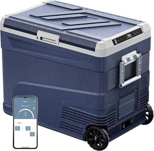 12 Volt Refrigerator Portable Fridge - 58 Quart(55L) Electric Cooler with Wheels, 12/24V DC & 100-240V AC, -4℉-68℉, APP Control, 12V Car Fridge for Camping, Boating, Truck, RV, Outdoor, Home