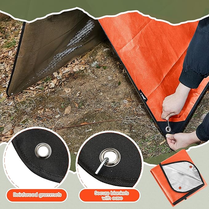 Kingdder 2 Pcs Heavy Duty Emergency Blanket for Survival Thermal Tarp Insulated Tent Camping Tarp Infrared Blocked Blankets for Rescue Camping Hiking (Orange)