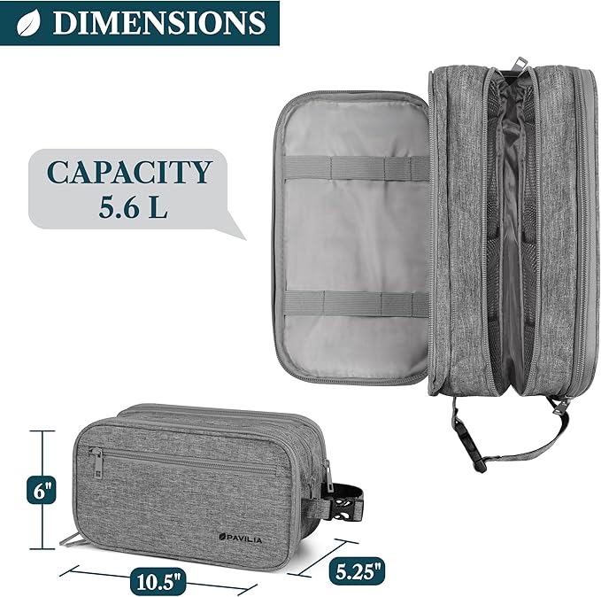 PAVILIA Toiletry Bag for Men, Travel Toiletries Bag | Water-resistant Dopp Kit, PU Leather Shaving Pouch Organizer for Accessories, Cosmetic, Hygiene, Grooming Essentials (Black)