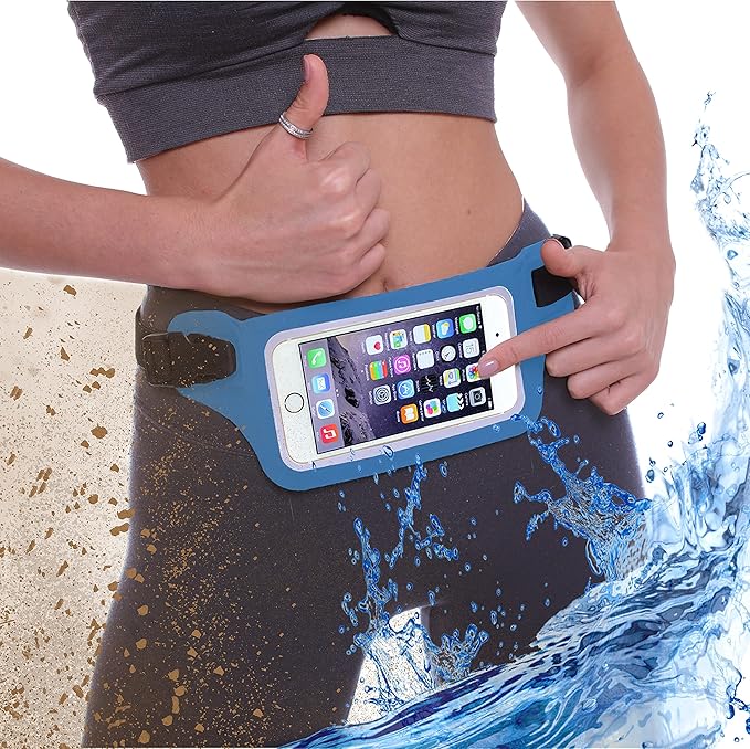 Ultimate Blue Waterproof Running Swimming Belt: Phone & Essentials Holder for Gym, Beach, Kayaking, Ski! Fits iPhone, Samsung - Touchscreen, IPX8 Rated Dry Waist Pouch - Adventure-Ready Performance!
