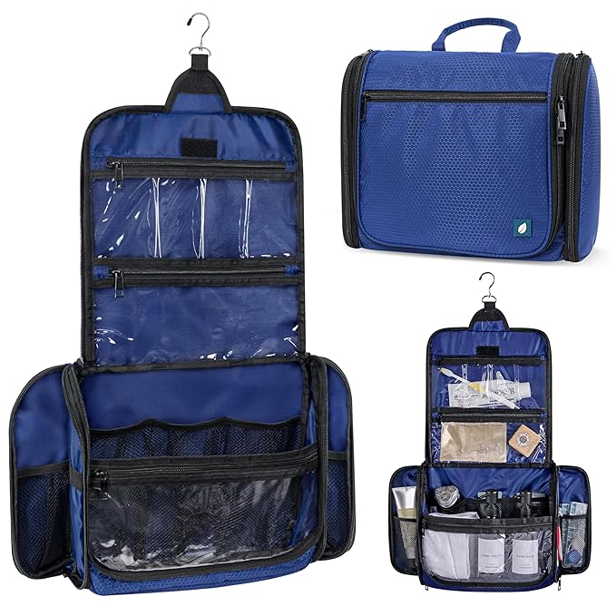 PAVILIA Large Hanging Toiletry Bag Travel Bag Women Men, Cosmetic Organizer, Water Resistant Makeup Bag Accessories Toiletries, Travel Essentials Kit, Royal Blue