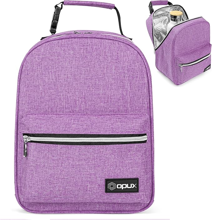 opux Lunch Box for Girls Boys Kids, Insulated Leakproof Lunch Bag, Reusable Teen Lunch Boxes for School, Medium Large lunchbox for Women Men Adult for Work with Front Back Pocket (Purple)