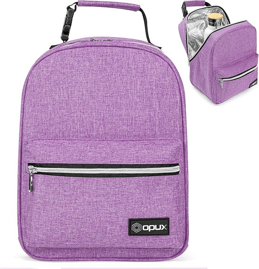 opux Lunch Box for Girls Boys Kids, Insulated Leakproof Lunch Bag, Reusable Teen Lunch Boxes for School, Medium Large lunchbox for Women Men Adult for Work with Front Back Pocket (Purple)