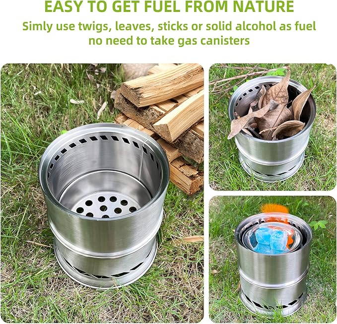 Acelane Camping Wood Stove, Portable Camping Stove - Stainless Steel Survival Stove Backpacking Wood Stove, Folding Small Mini Camp Stove for Hiking Traveling Outdoor