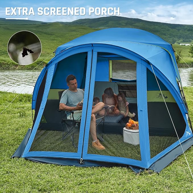 Tents for Camping 6/10 Person Camping Tent with Screen Porch, Weatherproof Large Cabin Tent with Rainfly and Carry Bag, Family Tent for Outdoor Camping and Backyard