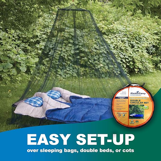 Double Circular Bed Mosquito Net Treated with Insect Shield Permethrin Bug Repellent, Green Bed Net, One Size