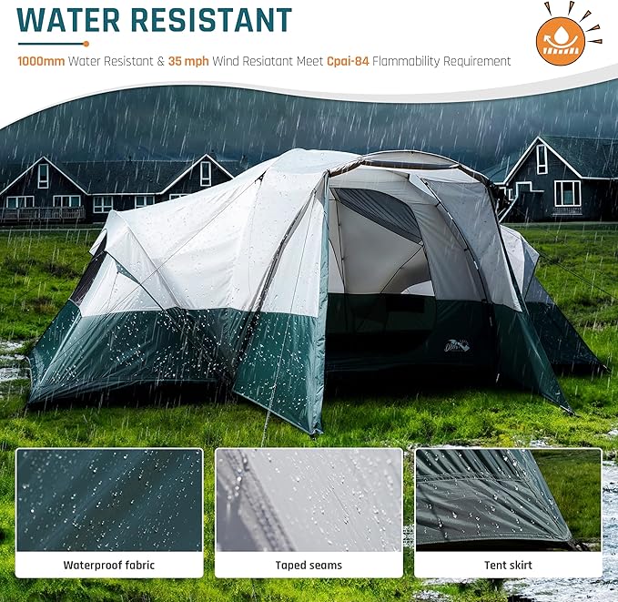8/10/11 Person Camping Tent with Porch, Large Family Tents for Outdoor Camping, Big Dome Tent Includes Rainfly, Reflective Windproof Rope, Large Vestibule