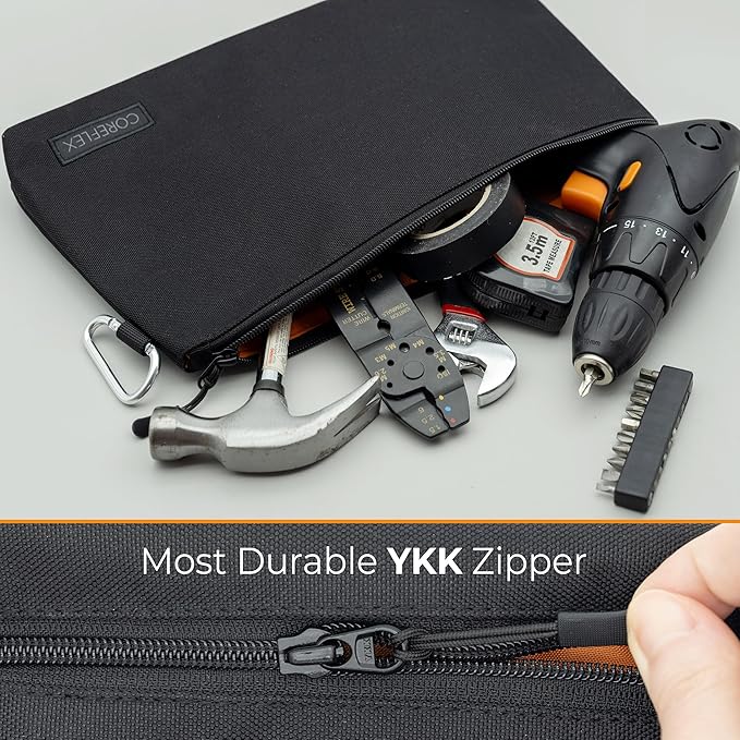 COREFLEX Premium Tool Pouch Zipper Bag, Small Tool Bag, Multipurpose Storage pouch, Heavy duty Flat Bottom Tool bag with YKK Zipper (6 pack Large 12inch)