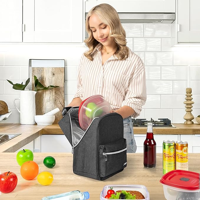 opux Lunch Box for Girls Boys Kids, Insulated Leakproof Lunch Bag, Reusable Teen Lunch Boxes for School, Medium Large lunchbox for Women Men Adult for Work with Front Back Pocket (Dark Gray)