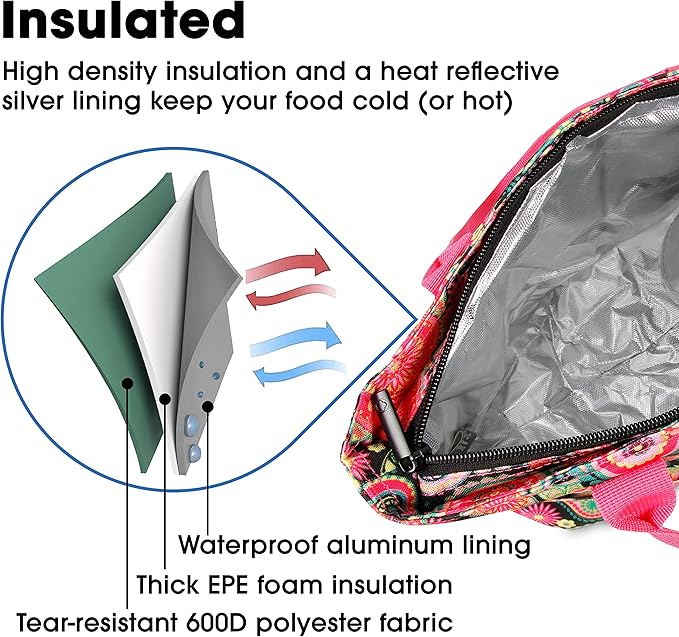 J World Lola Lunch Tote Bag Insulated Lunch-Box for Women & Teen Girls, Classic Paisley