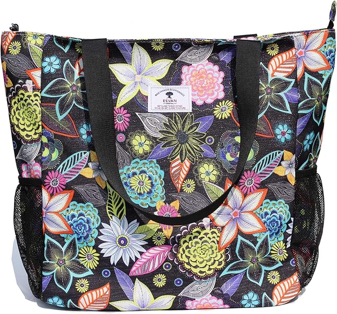 ESVAN Original Floral Water Resistant Large Tote Bag Shoulder Bag for Gym Beach Travel Daily Bags Upgraded