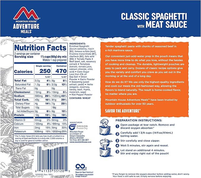 Mountain House Classic Spaghetti with Meat Sauce | Freeze Dried Backpacking & Camping Food |2 Servings (Pack of 2)
