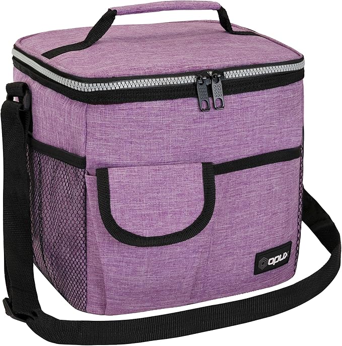 opux Insulated Lunch Bag for Men Women, Leakproof Heather Purple Lunch Box for Work, Portable Soft Lunch Cooler Bag with Shoulder Strap, Adult Lunchbox Lunch Pail for Kid Boy Girl School, 18 Can/10L